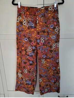 Anthropologie Maeve Floral Flower Power Wide Leg High Waist Crop Pant Unworn S 4